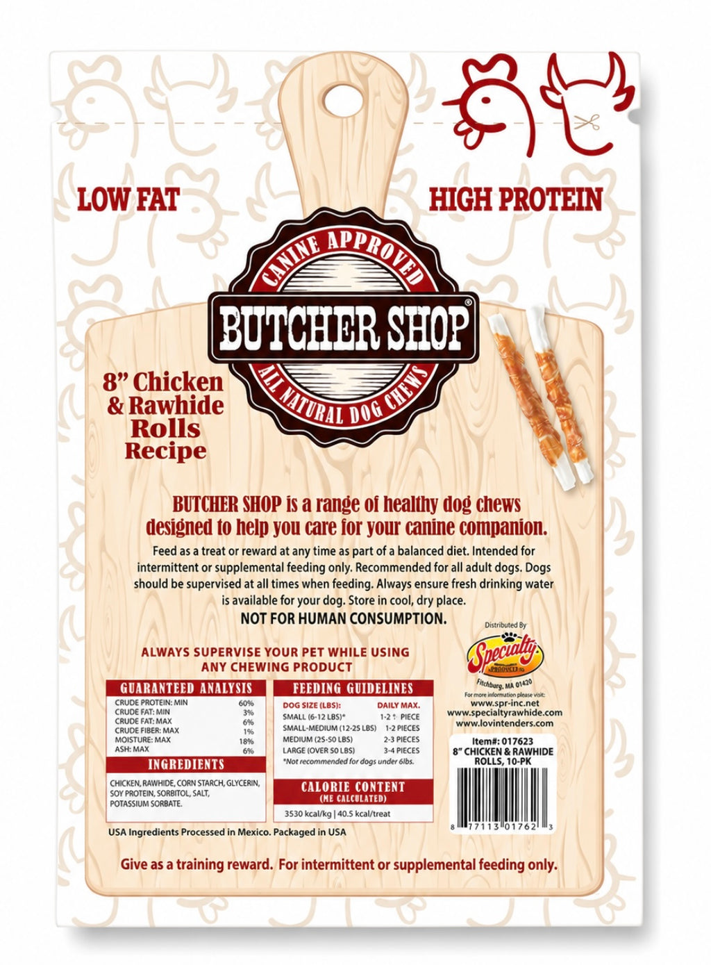 Butcher Shop 8" Chicken & Rawhide Rolls Recipe 10-Pk