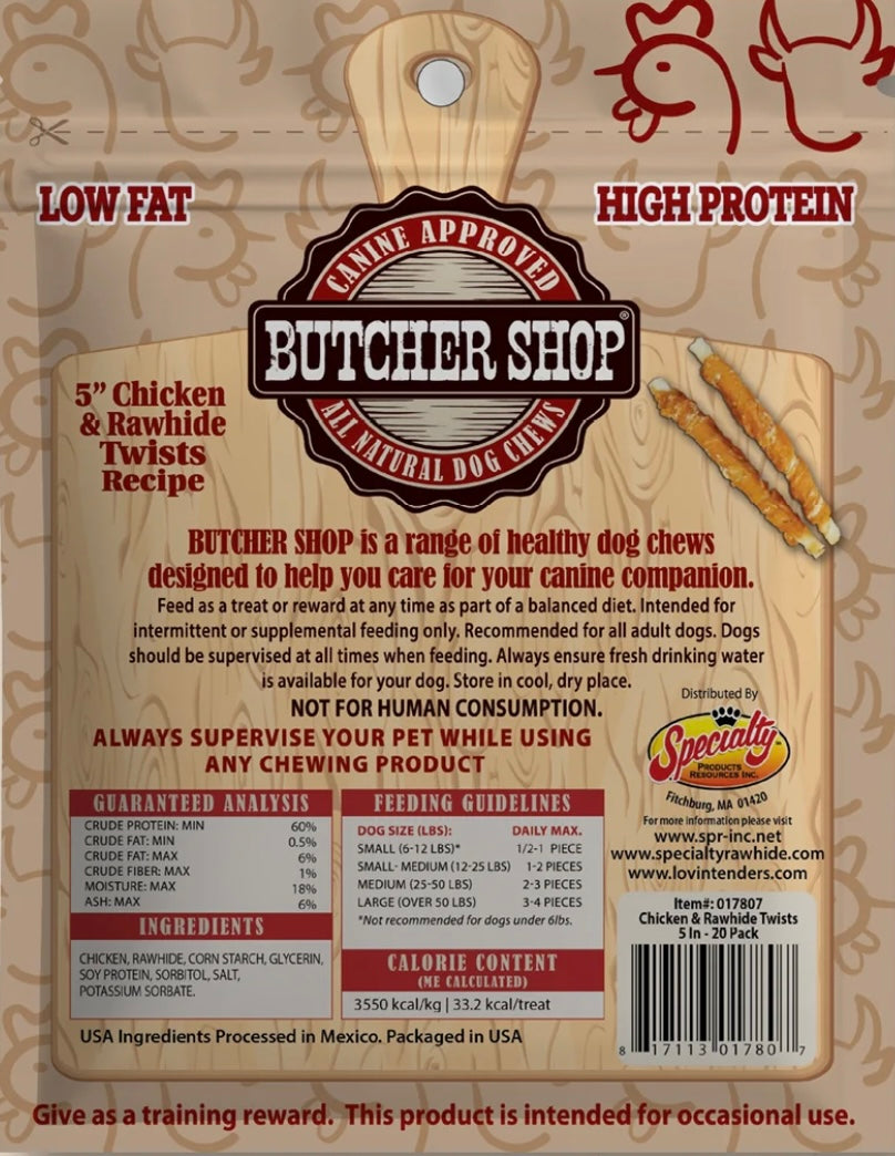 Butcher Shop Chicken & Rawhide Twists Recipe 5" 20Pk