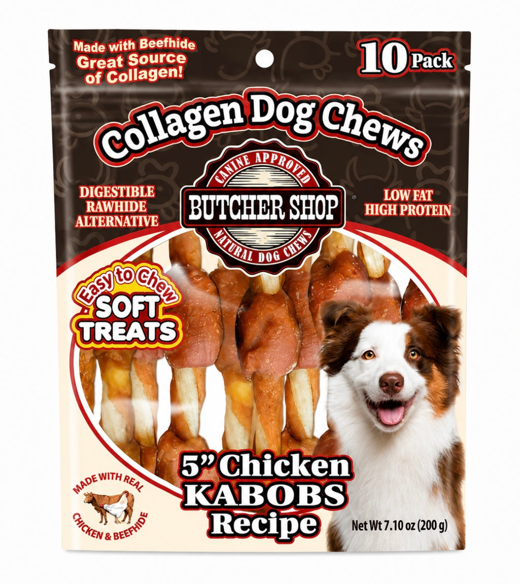 Butcher Shop Collagen Dog Chews 5" Chicken Kabobs Recipe 10 Pk