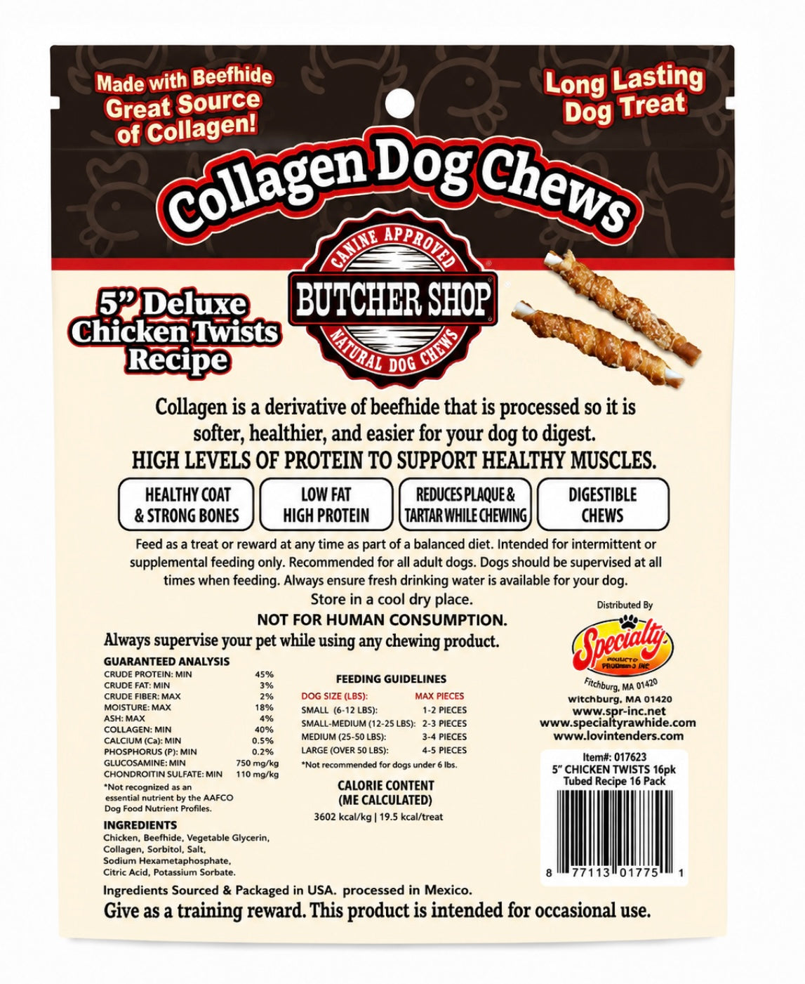 Butcher Shop Collagen Dog Chews 5" Deluxe Chicken Twists Recipe 16Pk