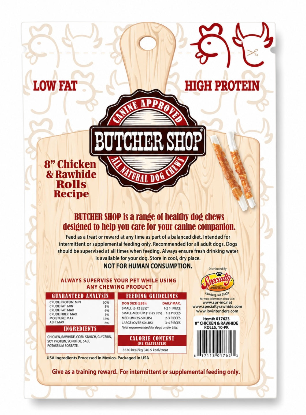 Butcher Shop 8" Chicken & Rawhide Rolls Recipe 10-Pk