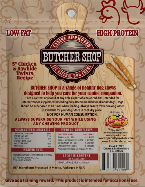 Butcher Shop Chicken & Rawhide Twists Recipe 5" 20Pk